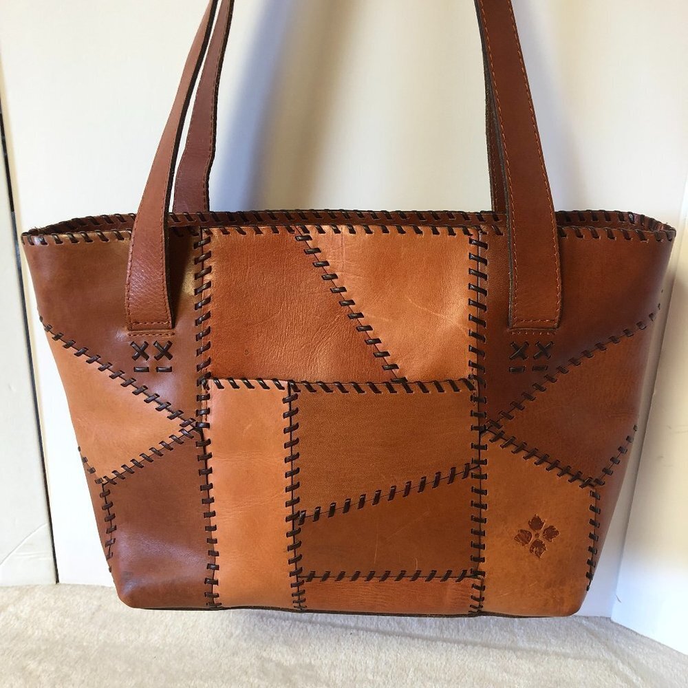 PATRICIA NASH Nevoso Patchwork Whip Stitch Leather Purse Double Zip Tote Bag